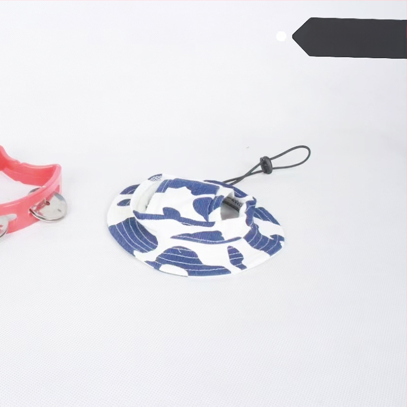 Saulės skrybėlė naminiams gyvūnėliams su ausų skylėmis — žvejo stilius, medvilnė, reljefas, pavasaris, laisvas