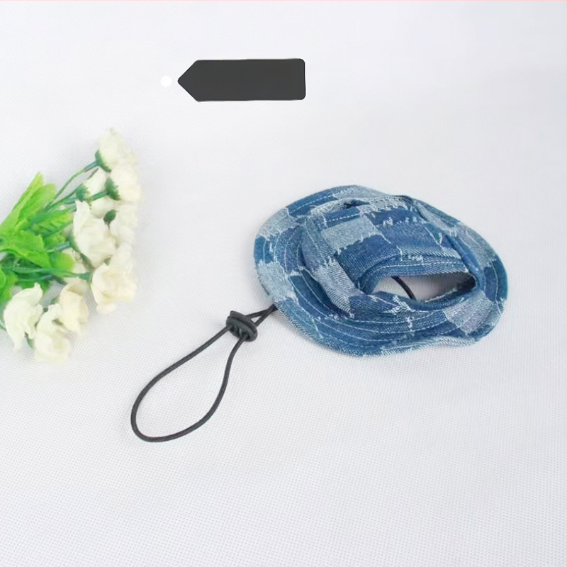 Saulės skrybėlė naminiams gyvūnėliams su ausų skylėmis — žvejo stilius, medvilnė, reljefas, pavasaris, laisvas