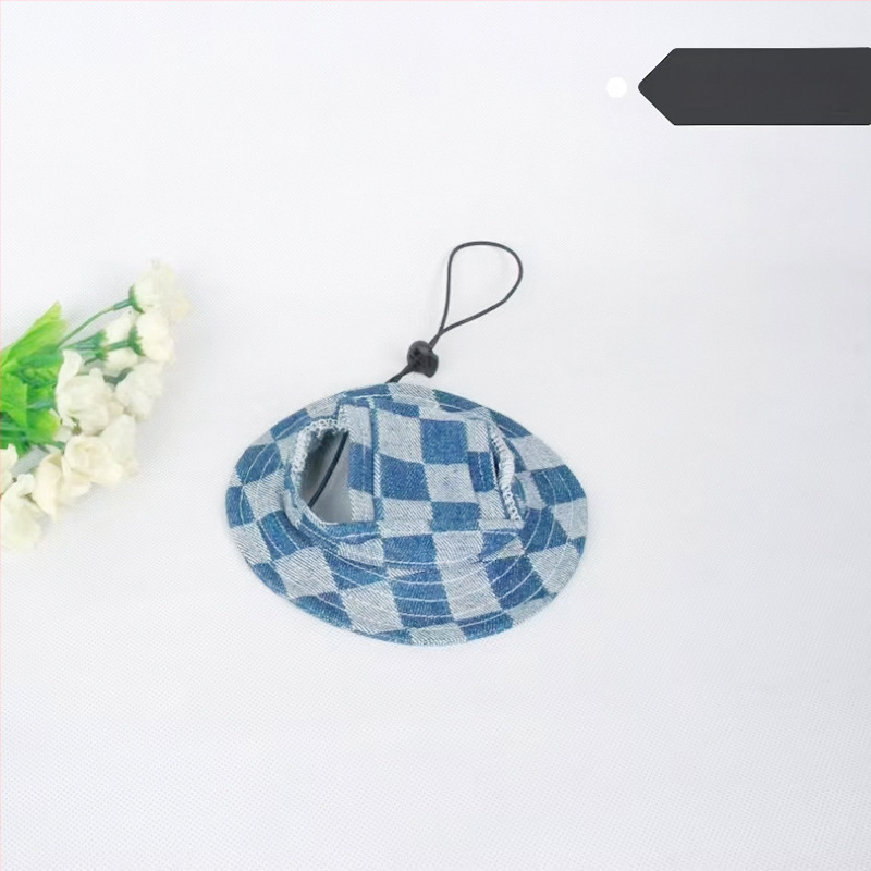 Saulės skrybėlė naminiams gyvūnėliams su ausų skylėmis — žvejo stilius, medvilnė, reljefas, pavasaris, laisvas