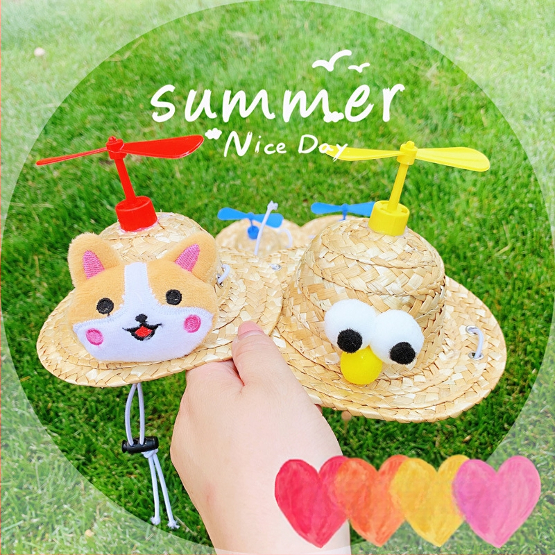 Rotacinė augintinio skrybėlė iš žolės su bambuko drugio motyvu, skirta šunims ir katėms - medžiaga: šilko gėlė, rudens sezonas, universalus naudojimas, raštas 69850