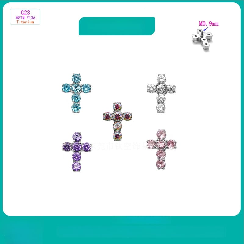 Kryžiaus formos auskarai iš titano lydinio, 5A cirkonio įklija, universalus dizainas, deimantinė apdaila