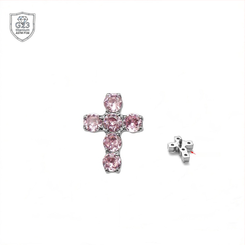 Kryžiaus formos auskarai iš titano lydinio, 5A cirkonio įklija, universalus dizainas, deimantinė apdaila