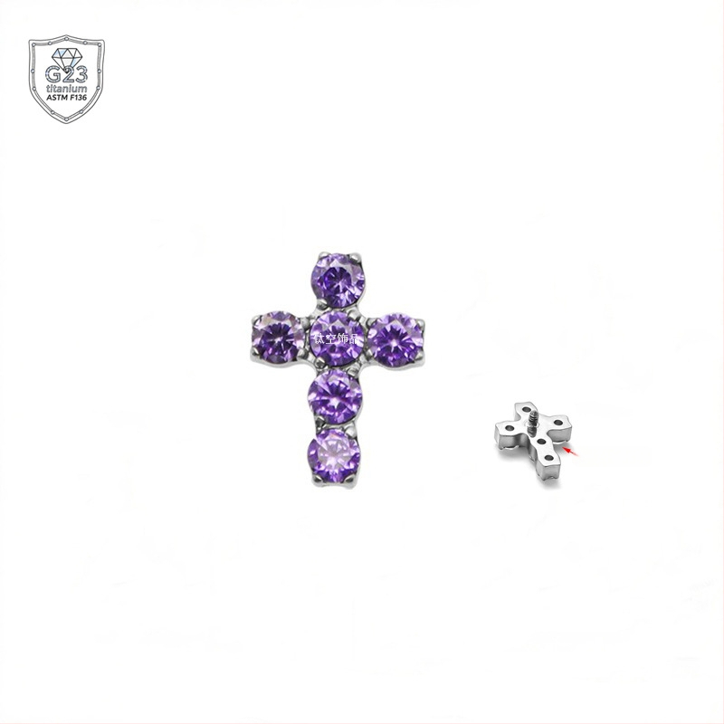 Kryžiaus formos auskarai iš titano lydinio, 5A cirkonio įklija, universalus dizainas, deimantinė apdaila