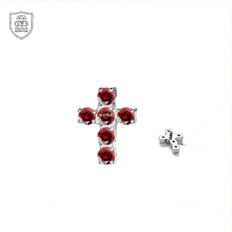 Kryžiaus formos auskarai iš titano lydinio, 5A cirkonio įklija, universalus dizainas, deimantinė apdaila