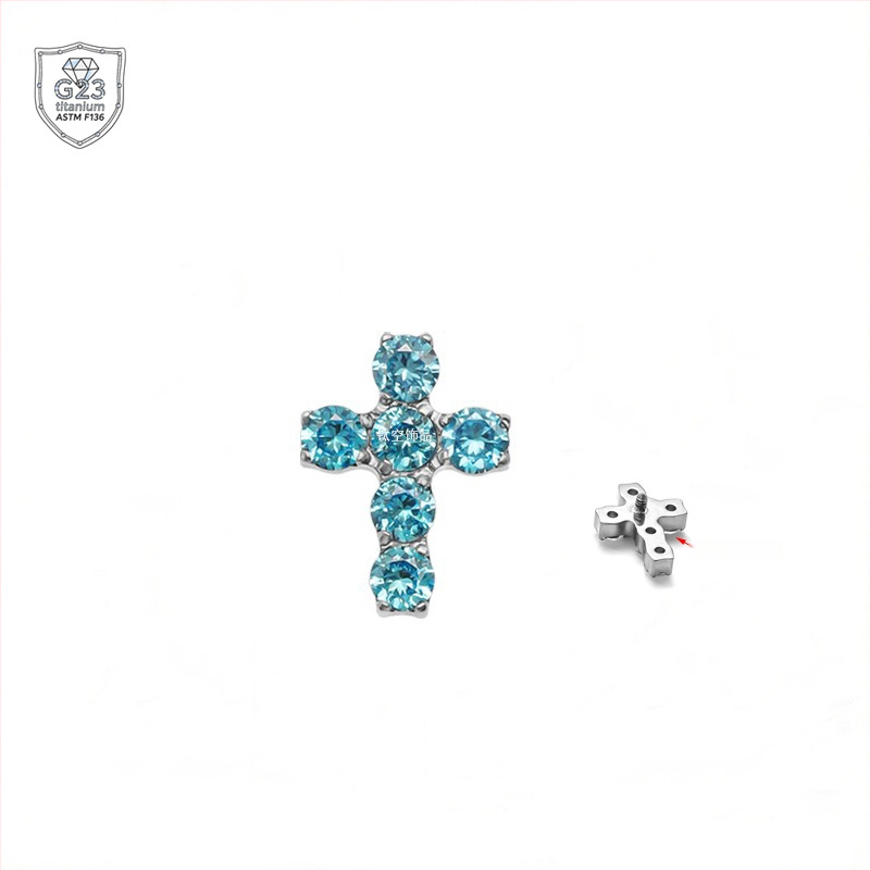 Kryžiaus formos auskarai iš titano lydinio, 5A cirkonio įklija, universalus dizainas, deimantinė apdaila