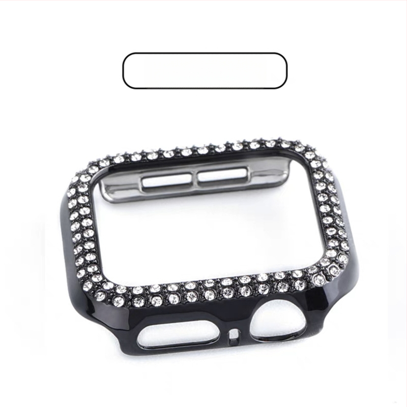 Apple Watch S10 серия — цялостен защитен кейс с закалено филмче за екран, диамантено инкрустиране, PC материал, 360° защита