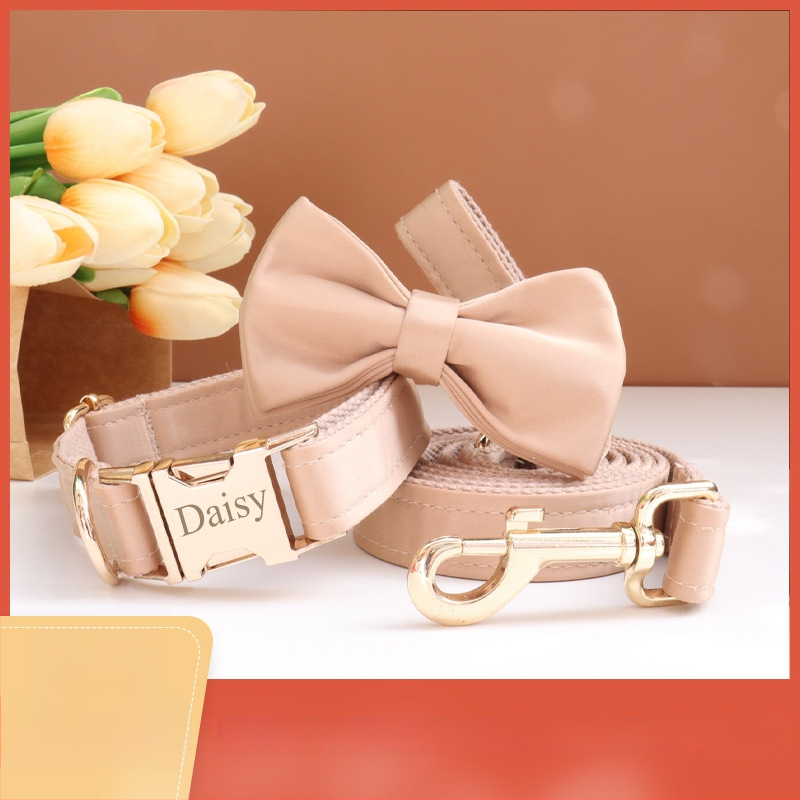 Каишка за кучета с панделка и повод — гравирана, против загуба, регулируема, полиестер, монохромен модел