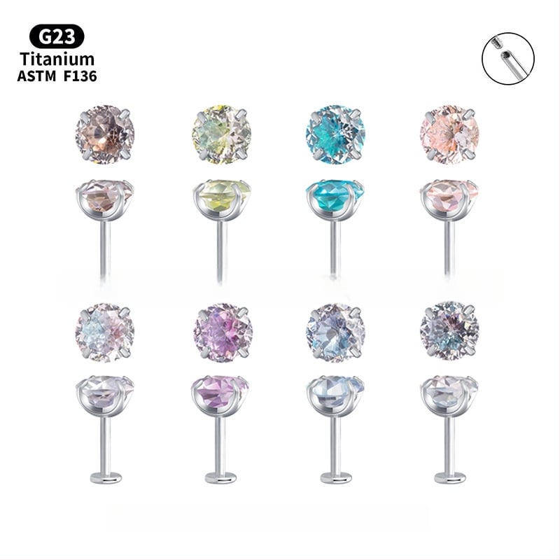 Lūpų ir ausų studos iš F136 titano lydinio, 5A cirkonas, unisex geometrinis dizainas, poliruotas paviršius, grynumas G23