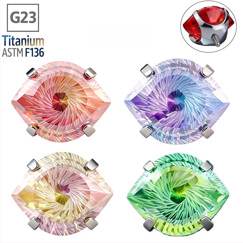 Titano lydinio piercing papuošalai – akis formos dizainas: velnio akis, šėtono akis ir sūkuriu akis su cirkoniu 5A (F136); deimantinė apdirbimas, unisex, nišinį stilių