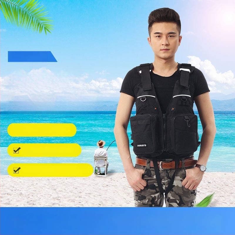 Glābšanas veste jūras zvejniecībai ar lielu peldspēju, Oxford audums, 5 kabatas, Pearl cotton pildījums