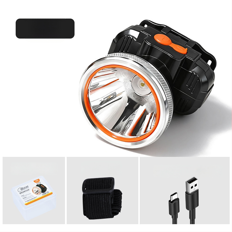 Frontala LED reîncărcabilă, baterie 2000mAh, putere 1W/3W/5W, acționare manuală, purtată pe cap pentru pescuit și activități în aer liber, încărcător inclus, rază până la 500 m