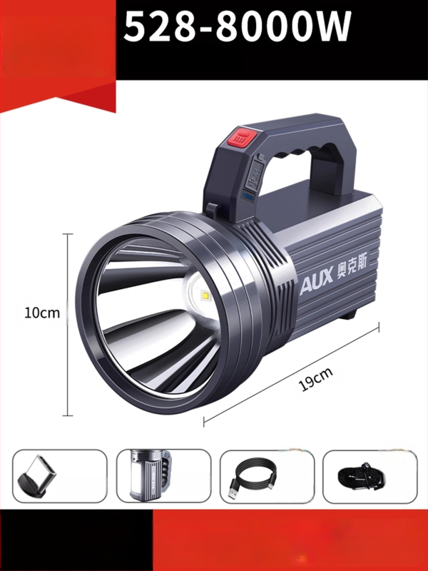 Įkraunamas LED žibintuvas | Ultra ryškus lauke, ilgas nuotolis | 5500–9900W, LED, ABS, nuotolis 500 m+