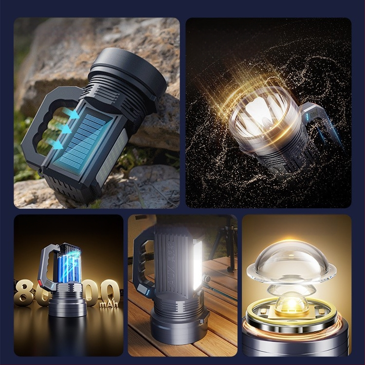 Įkraunamas LED žibintuvas | Ultra ryškus lauke, ilgas nuotolis | 5500–9900W, LED, ABS, nuotolis 500 m+