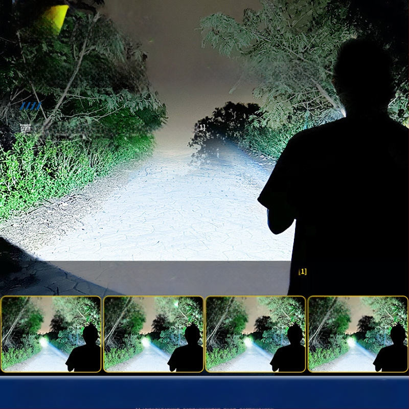 Įkraunamas LED žibintuvas | Ultra ryškus lauke, ilgas nuotolis | 5500–9900W, LED, ABS, nuotolis 500 m+