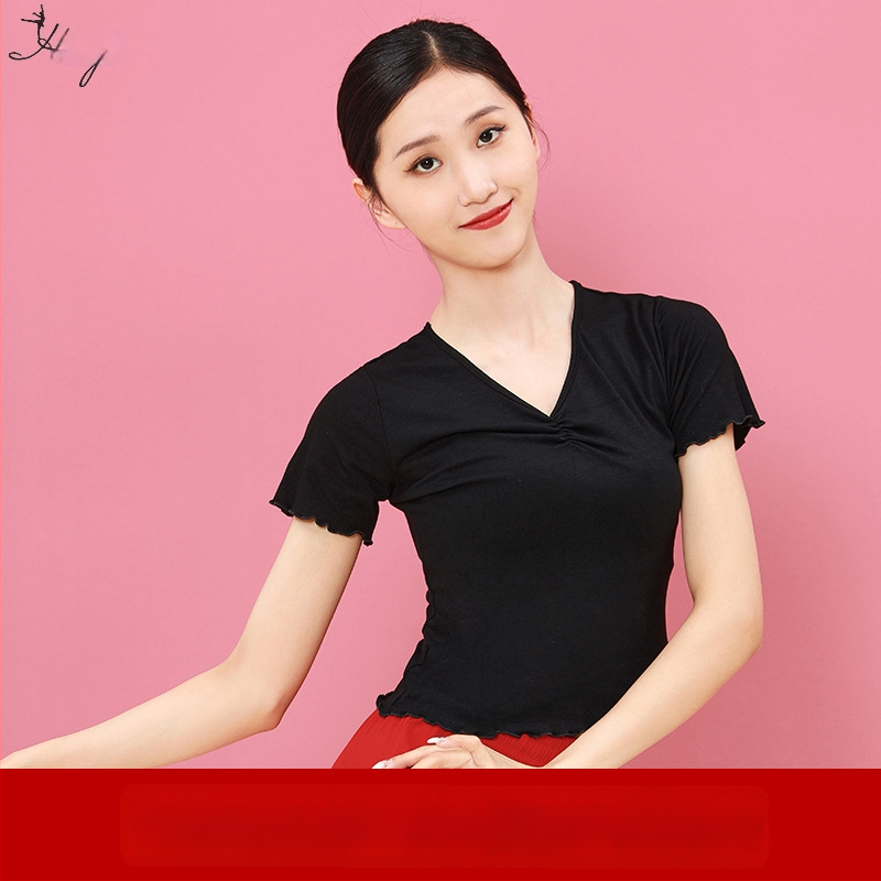 Sieviešu deju tops ar īsām piedurknēm un V-veida kaklu, šaura silueta, Modal audums, vasara 2025