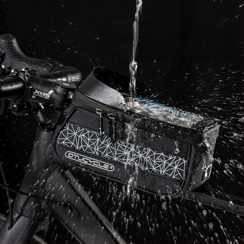 Τσάντα επάνω σωλήνα ποδηλάτου - Αδιάβροχη οθόνη αφής για κινητό, γεωμετρικός συνδυασμός χρωμάτων, 30L χωρητικότητα, DT1102, πολυεστέρας