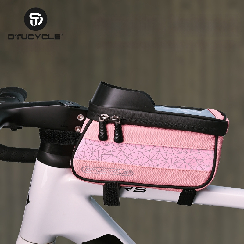 Τσάντα επάνω σωλήνα ποδηλάτου - Αδιάβροχη οθόνη αφής για κινητό, γεωμετρικός συνδυασμός χρωμάτων, 30L χωρητικότητα, DT1102, πολυεστέρας