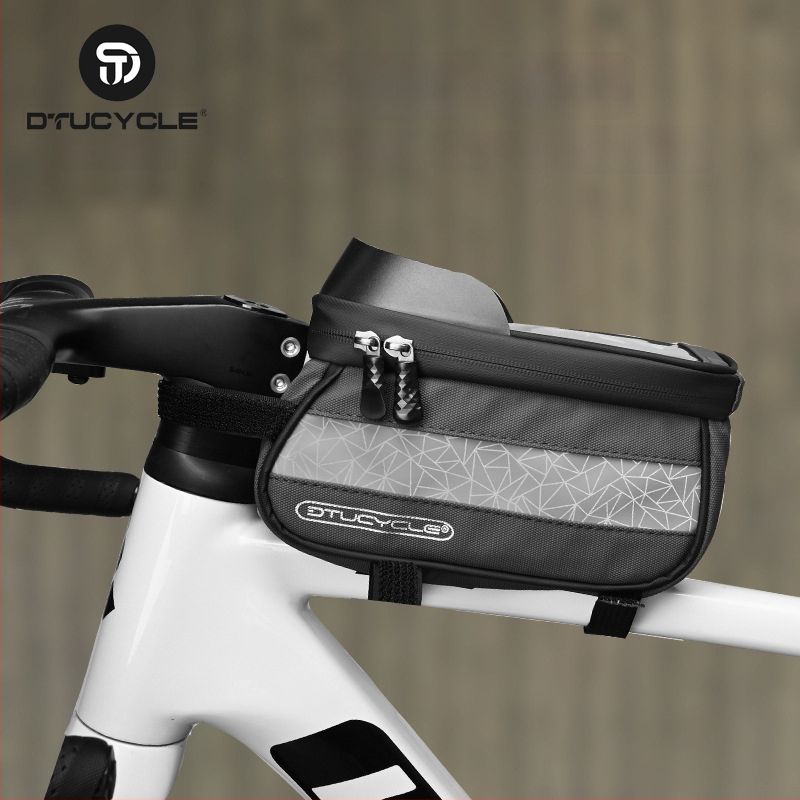 Τσάντα επάνω σωλήνα ποδηλάτου - Αδιάβροχη οθόνη αφής για κινητό, γεωμετρικός συνδυασμός χρωμάτων, 30L χωρητικότητα, DT1102, πολυεστέρας