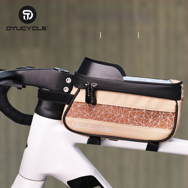 Τσάντα επάνω σωλήνα ποδηλάτου - Αδιάβροχη οθόνη αφής για κινητό, γεωμετρικός συνδυασμός χρωμάτων, 30L χωρητικότητα, DT1102, πολυεστέρας