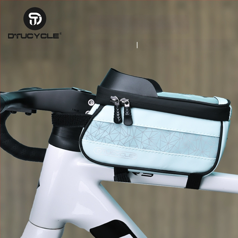 Τσάντα επάνω σωλήνα ποδηλάτου - Αδιάβροχη οθόνη αφής για κινητό, γεωμετρικός συνδυασμός χρωμάτων, 30L χωρητικότητα, DT1102, πολυεστέρας