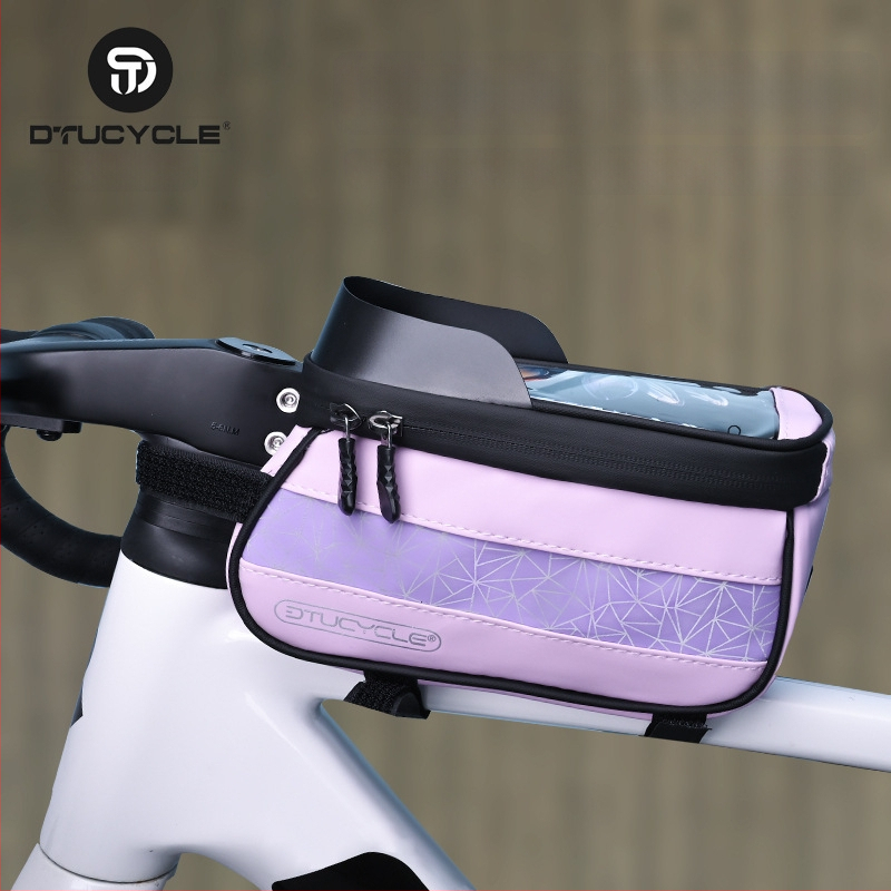 Τσάντα επάνω σωλήνα ποδηλάτου - Αδιάβροχη οθόνη αφής για κινητό, γεωμετρικός συνδυασμός χρωμάτων, 30L χωρητικότητα, DT1102, πολυεστέρας