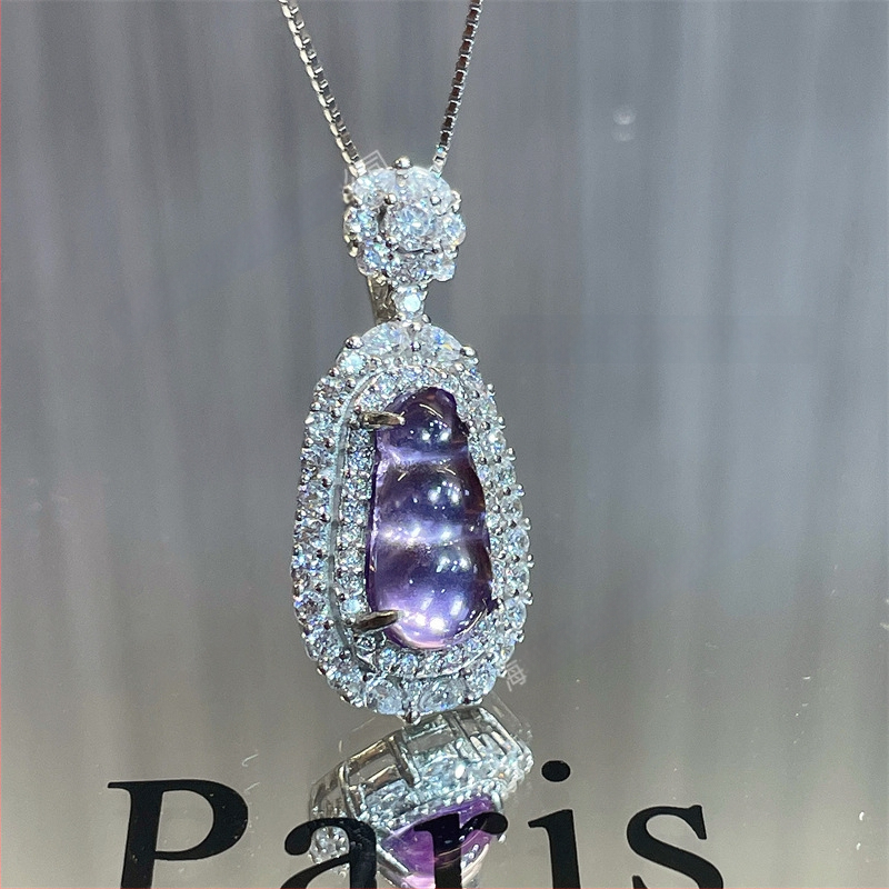 Ripats ametisti kristalliga, sünteetiliste tsirkooniidega, 925 hõbedast – lihtne stiil