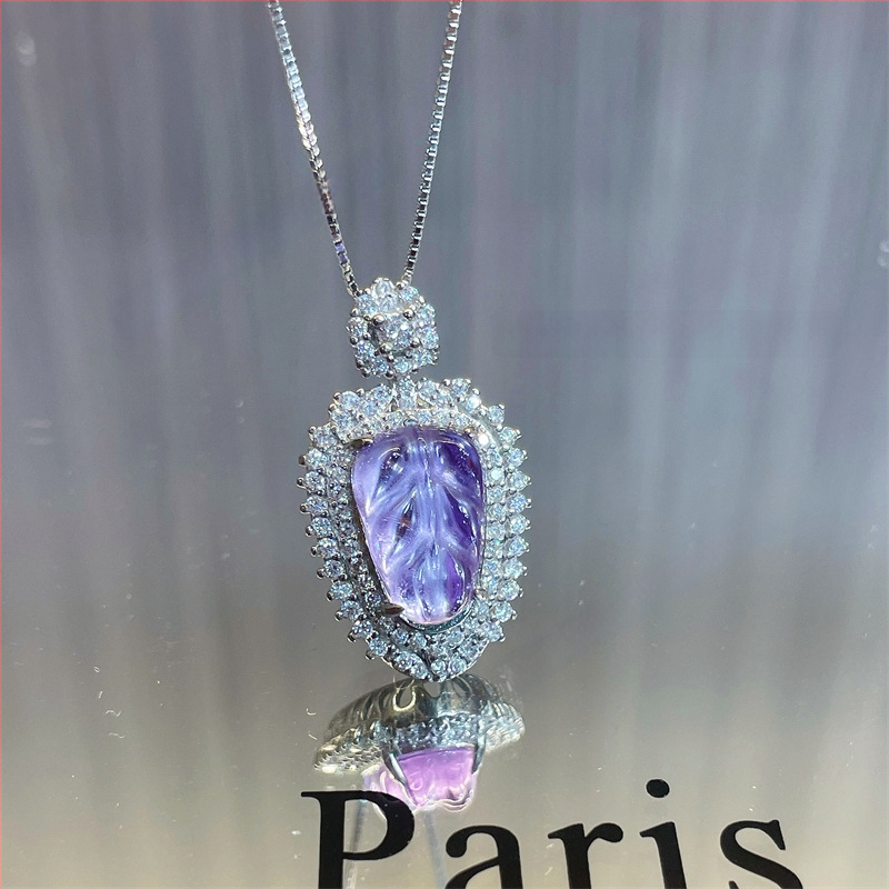 Ripats ametisti kristalliga, sünteetiliste tsirkooniidega, 925 hõbedast – lihtne stiil