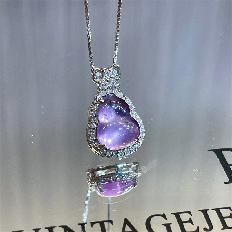 Ripats ametisti kristalliga, sünteetiliste tsirkooniidega, 925 hõbedast – lihtne stiil