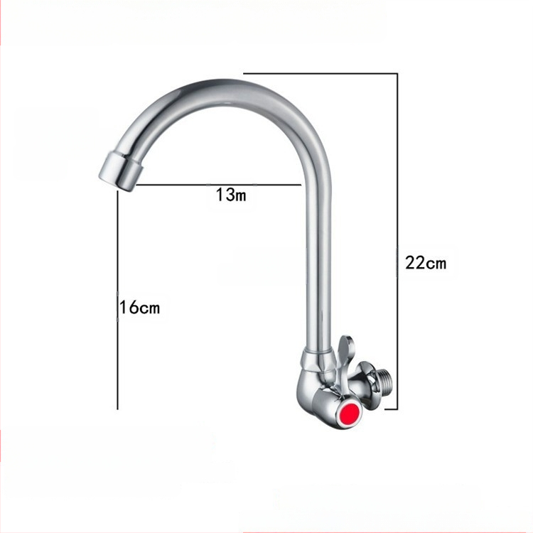 Virtuvės plautuvės čiaupas - sieninis montavimas, tik šaltas vanduo, vertikalus sukimas; varinis korpusas, varinis vožtuvo šerdis, 20 mm vožtuvo lizdas