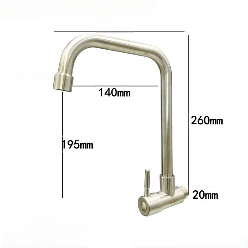 Virtuvės plautuvės čiaupas - sieninis montavimas, tik šaltas vanduo, vertikalus sukimas; varinis korpusas, varinis vožtuvo šerdis, 20 mm vožtuvo lizdas