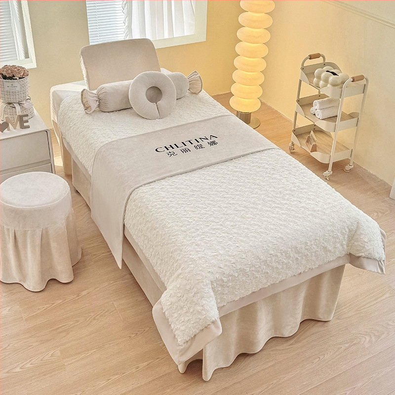 Set navlaka za kozmetičku ležaljku, četiri komada, za jesen-zimu, bebin flis materijal, lagani luksuz spa pokrivač za krevet
