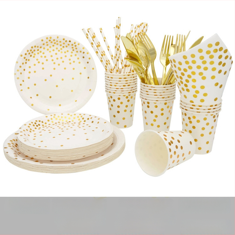Ühekordne paberist lauatarvikute komplekt – ümmargused taldrikud, tassid, nuga, kahvlid ja lusikad restoranidele ja hotellidele (paber, biolagunev)