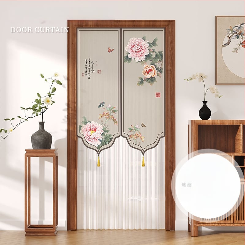 Ajtófüggöny rovarmentesítéssel, poliészter anyagból, csipke-tüll, otthon, hálószoba és bejárat számára — Új kínai stílus (2025 ősz)