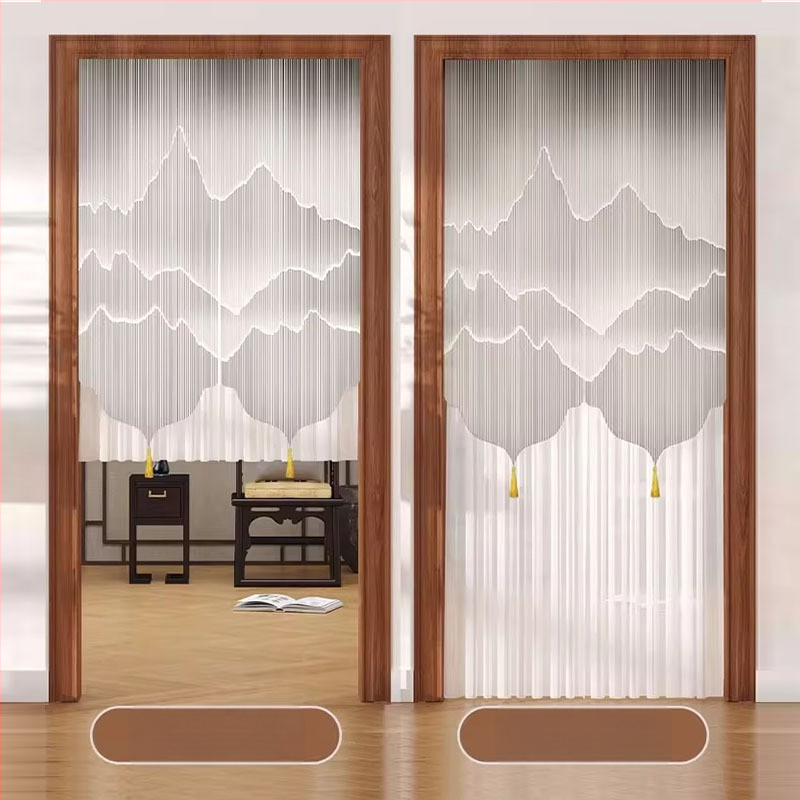 Ajtófüggöny rovarmentesítéssel, poliészter anyagból, csipke-tüll, otthon, hálószoba és bejárat számára — Új kínai stílus (2025 ősz)