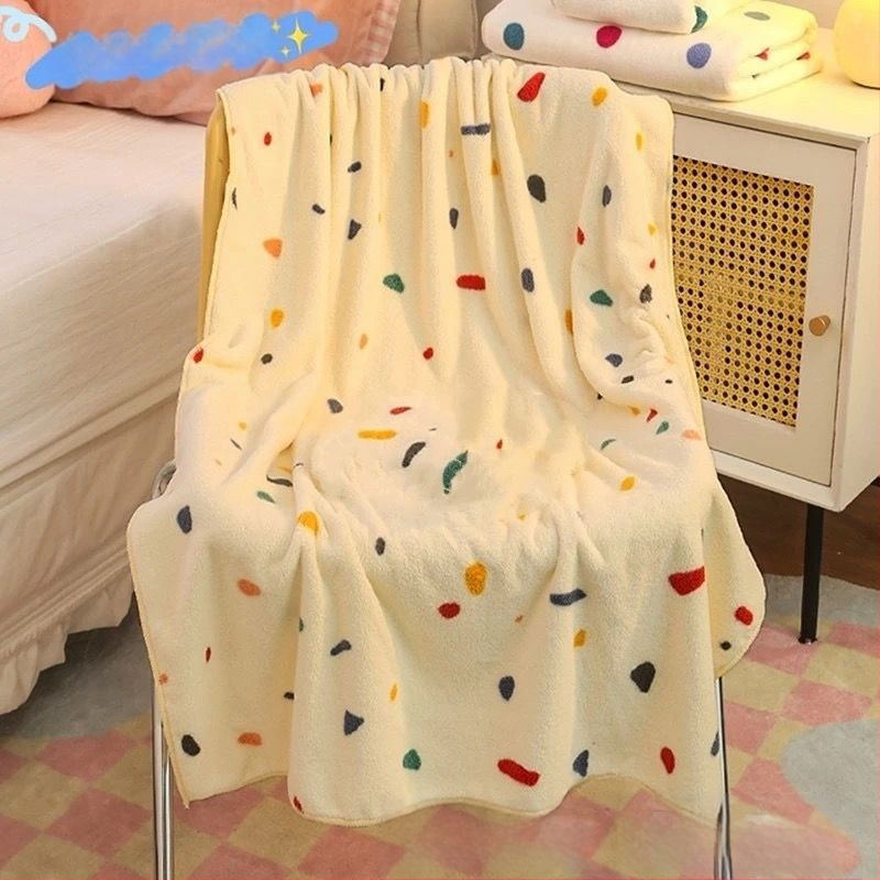 Πετσέτα μπάνιου με καπελάκι για στεγνώμα μαλλιών, πουά μοτίβο, φλίς κοραλλί, γρήγορο στέγνωμα, 150D