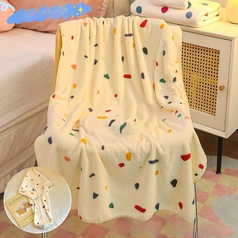 Πετσέτα μπάνιου με καπελάκι για στεγνώμα μαλλιών, πουά μοτίβο, φλίς κοραλλί, γρήγορο στέγνωμα, 150D