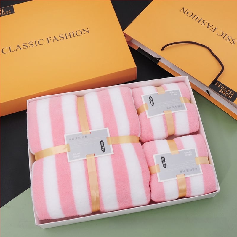 Σετ τριών πετσετών σε κουτί δώρου — πετσέτες μπάνιου από κοραλλί φλίς, με λογότυπο, προσαρμόσιμες, άνω των 500 g