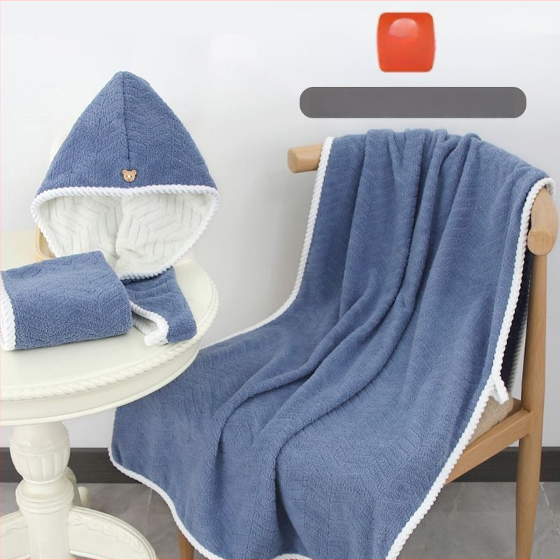 Σετ τριών πετσέτων μπάνιου με καπέλο στεγνώματος μαλλιών - φλις κοραλλιών, 350 γρ., γρήγορο στέγνωμα, υψηλή απορροφητικότητα, χωρίς αποκολλήσεις ινών