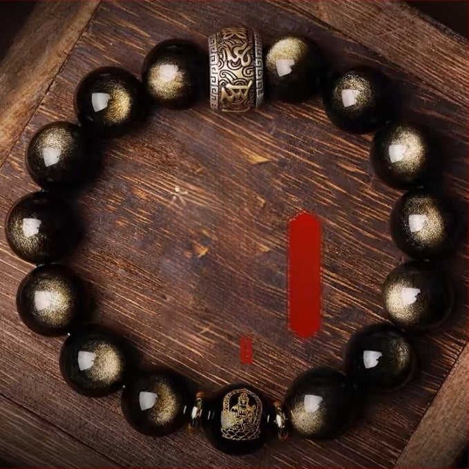 Xinghong гривна от естествен обсидиан – унисекс бижу за ръка, полирана