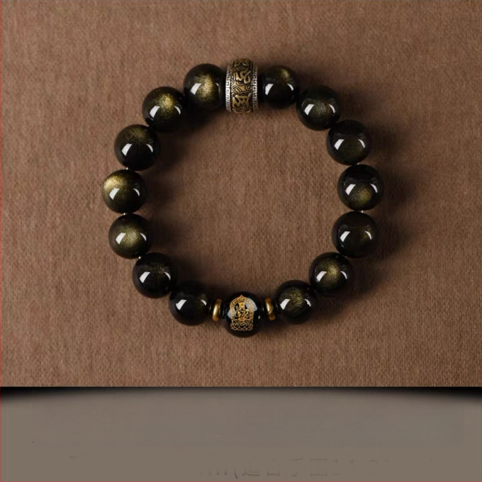 Xinghong гривна от естествен обсидиан – унисекс бижу за ръка, полирана