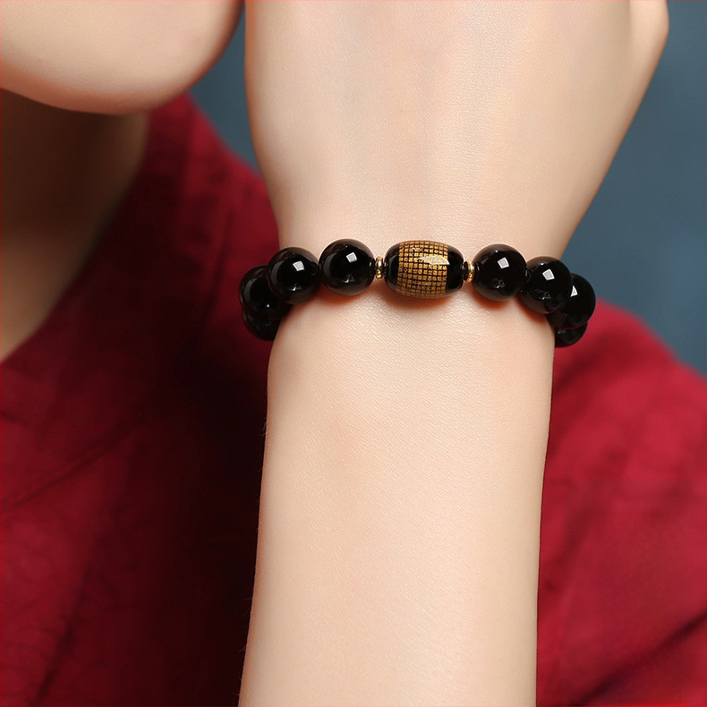 Браслет от обсидиан, полирани повърхности, стил за двойки, мотиви животни и зодия, унисекс