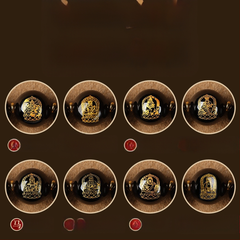 Браслет от обсидиан, полирани повърхности, стил за двойки, мотиви животни и зодия, унисекс