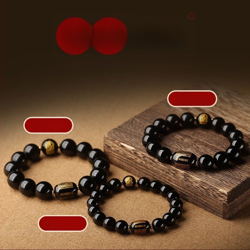 Браслет от обсидиан, полирани повърхности, стил за двойки, мотиви животни и зодия, унисекс