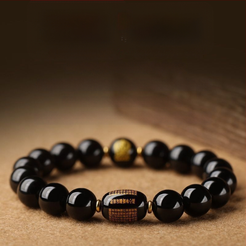 Браслет от обсидиан, полирани повърхности, стил за двойки, мотиви животни и зодия, унисекс