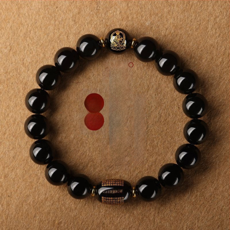 Браслет от обсидиан, полирани повърхности, стил за двойки, мотиви животни и зодия, унисекс