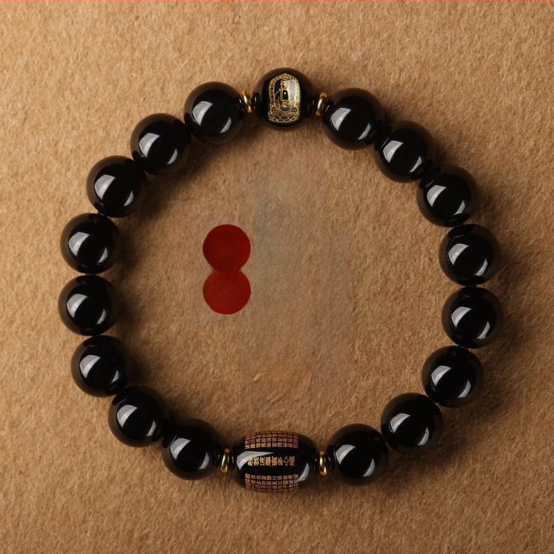 Браслет от обсидиан, полирани повърхности, стил за двойки, мотиви животни и зодия, унисекс