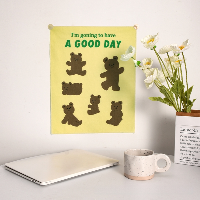 Ταπισερί πολυεστέρα σε κορεατικό στυλ με αρκούδα καρτούν – ορθογώνιο κρεμαστό διακοσμητικό τοίχου για σαλόνι, υπνοδωμάτιο ή μελέτη