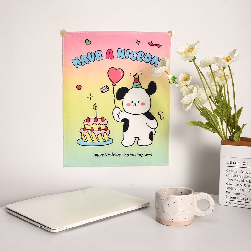 Ταπισερί πολυεστέρα σε κορεατικό στυλ με αρκούδα καρτούν – ορθογώνιο κρεμαστό διακοσμητικό τοίχου για σαλόνι, υπνοδωμάτιο ή μελέτη