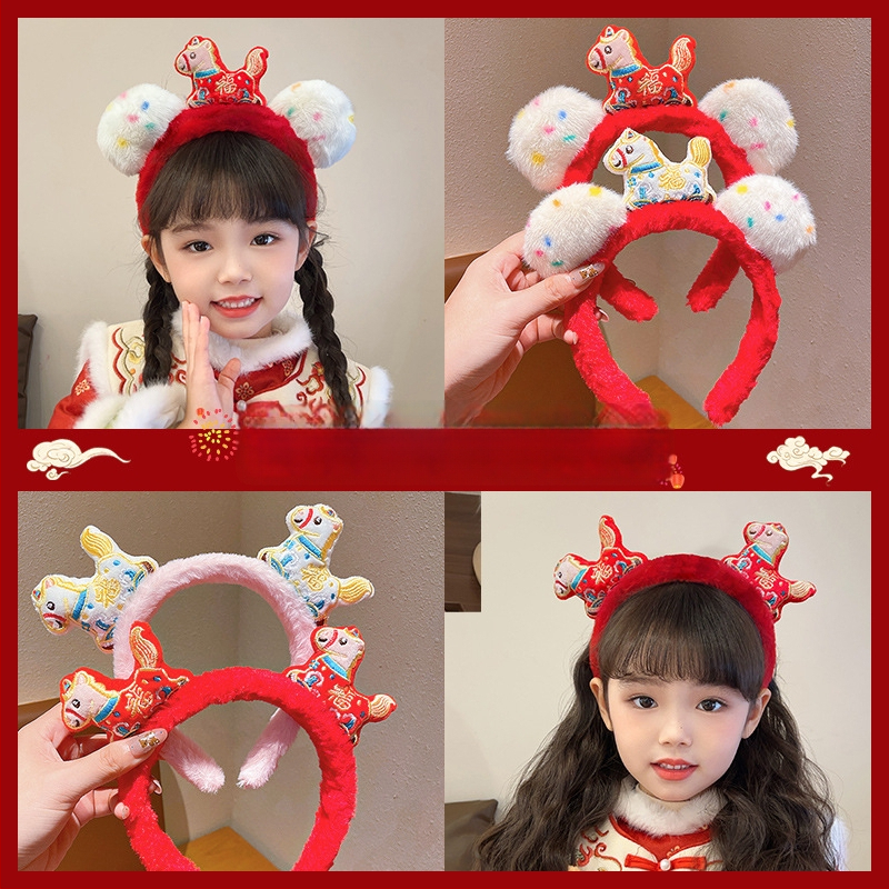 Pliša galvas lente ar poniju, adīta ar roku, XS-017 modelis, 2025. gada ziema, universāla