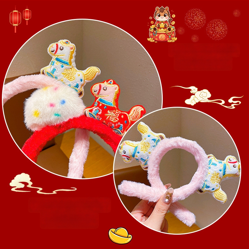 Pliša galvas lente ar poniju, adīta ar roku, XS-017 modelis, 2025. gada ziema, universāla